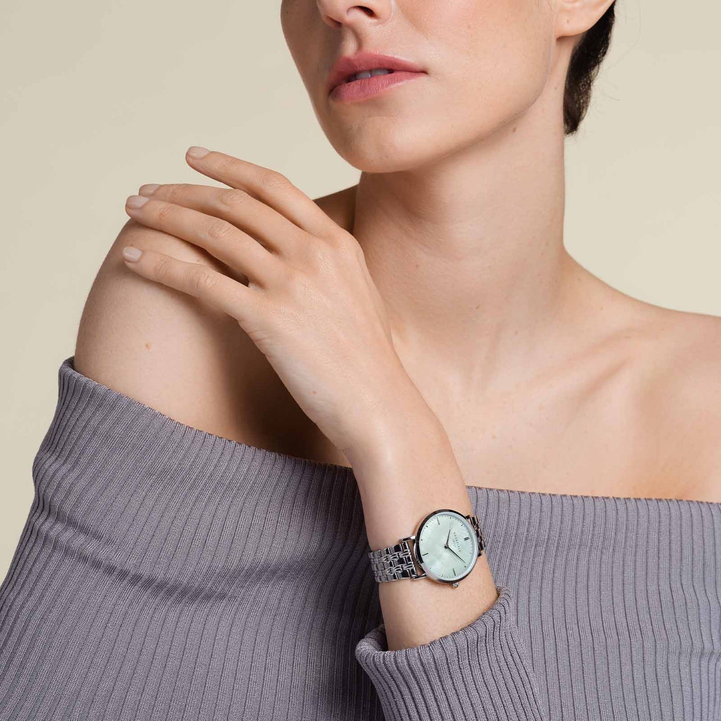 Rosefield Upper East Side Silver Watch with Mint Green Dial