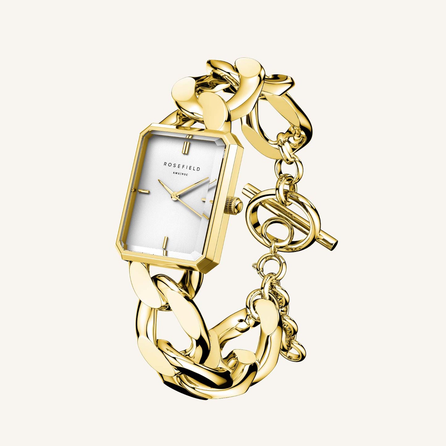 Rosefield Octagon XS Studio Gold Curb Linked Bracelet Watch
