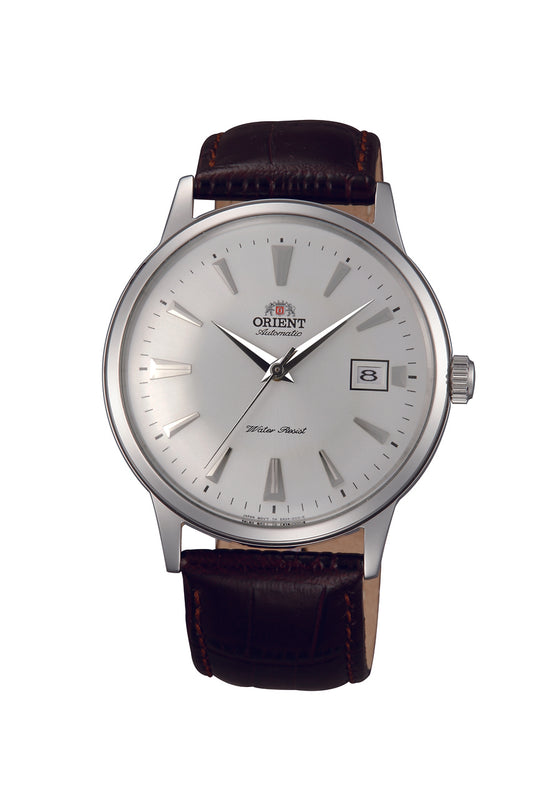 Orient Bambino 40.5mm Brown Leather Strap White Dial Silver Accents