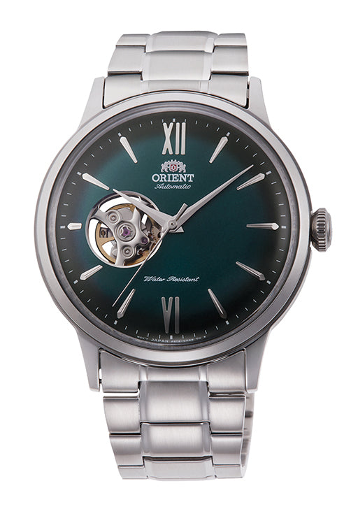 Orient Bambino Open Heart Steel Bracelet Green Dial