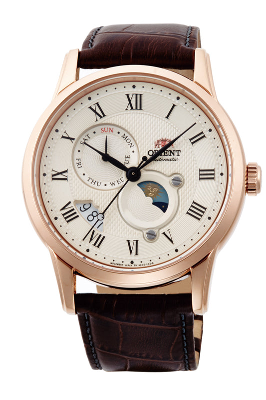 Orient Sun & Moon Brown Leather Strap Ivory Dial
