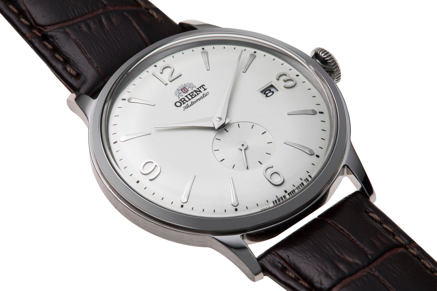 Orient Bambino Small seconds Brown Leather Strap White Dial