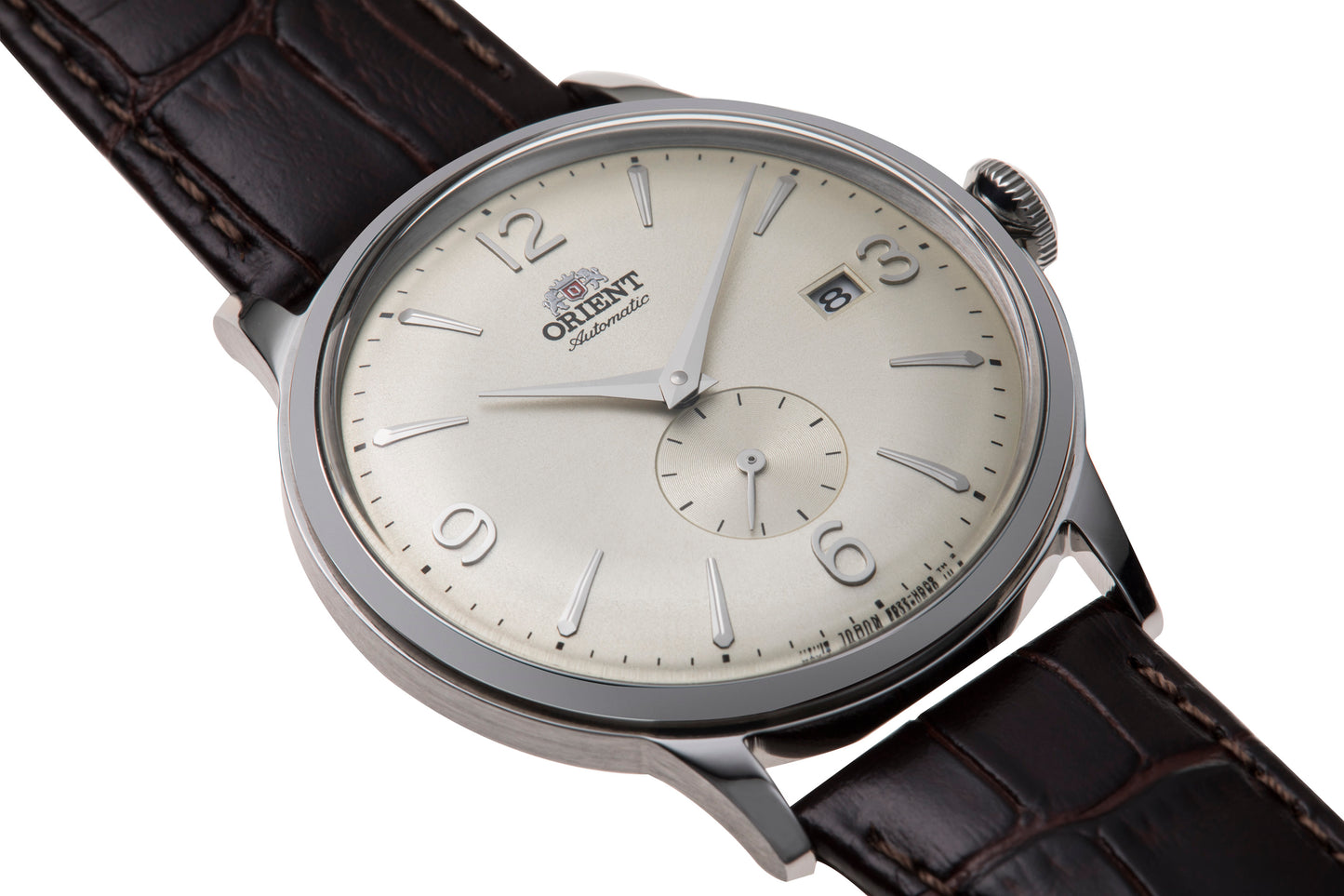 Orient Bambino Small seconds Brown Leather Strap Beige Dial