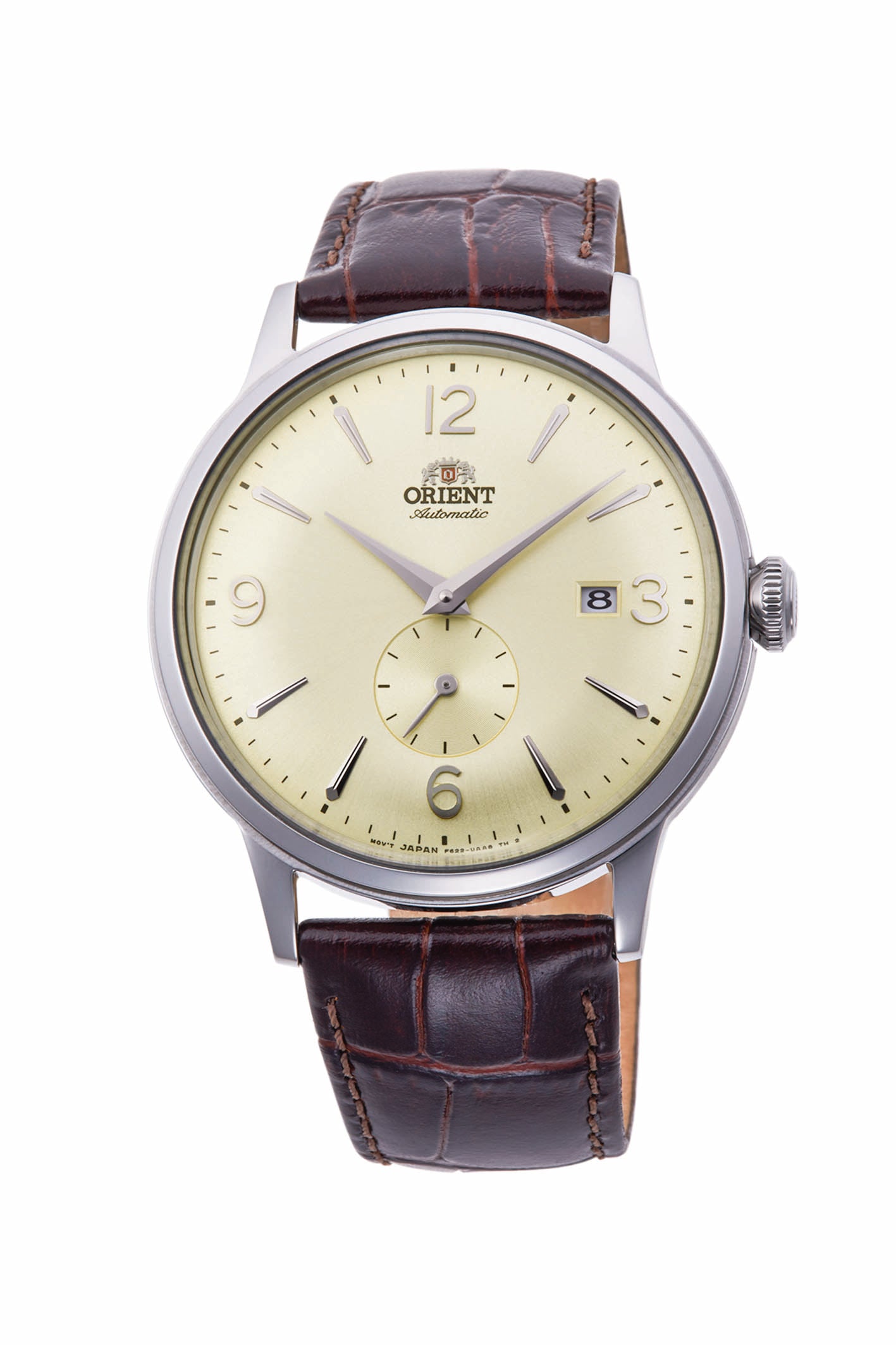 Orient Bambino Small seconds Brown Leather Strap Beige Dial