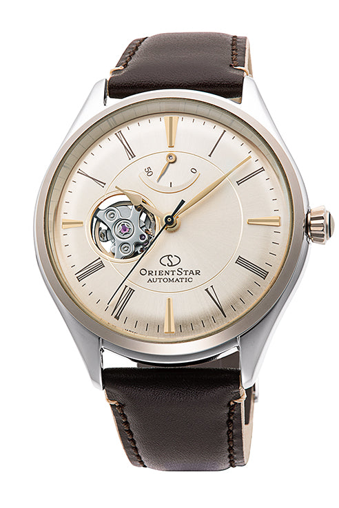 Orient Star Classic Semi Skeleton Brown Leather Strap Cream Dial