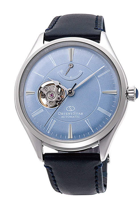 Orient Star Classic Semi Skeleton Blue Leather Strap Blue Dial