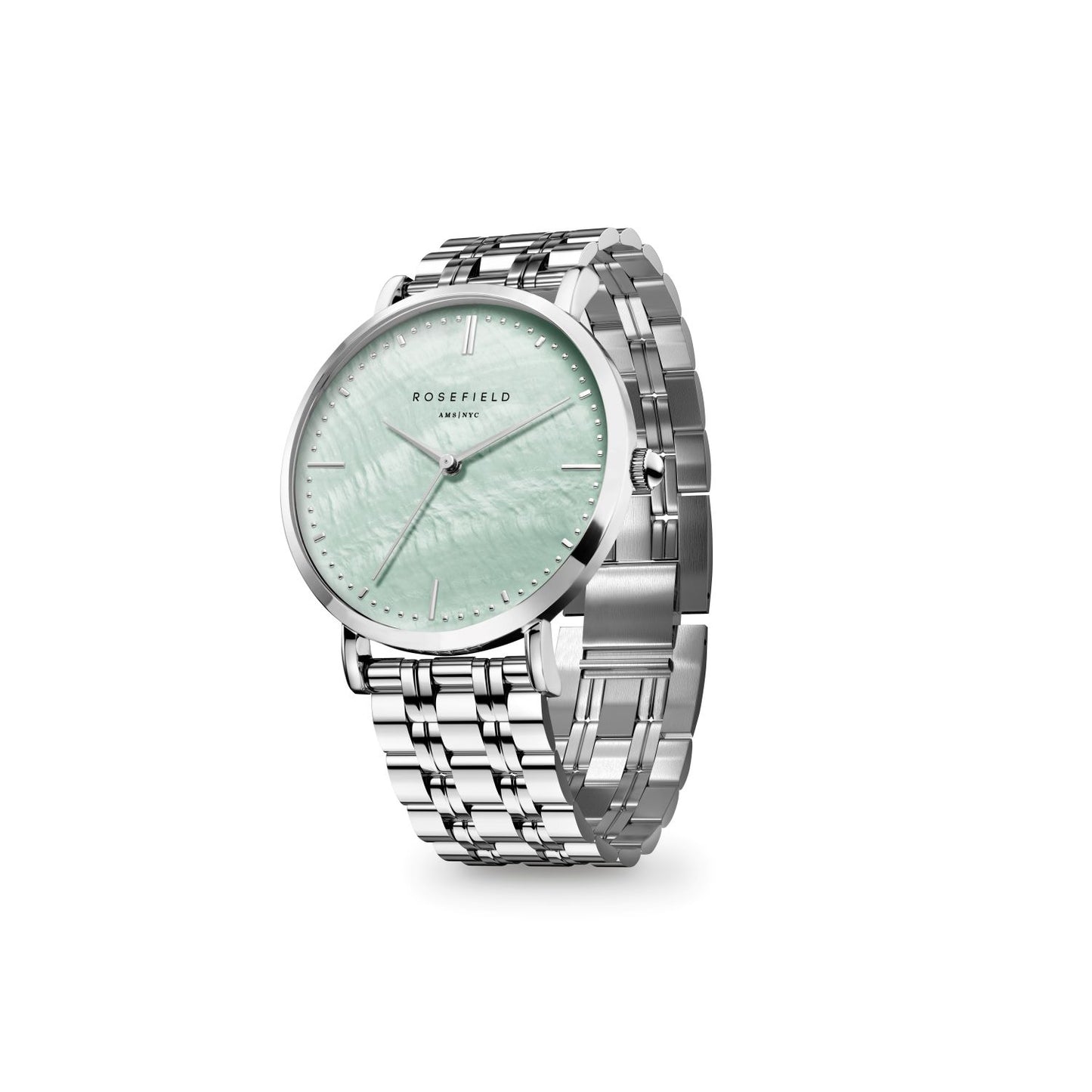 Rosefield Upper East Side Silver Watch with Mint Green Dial