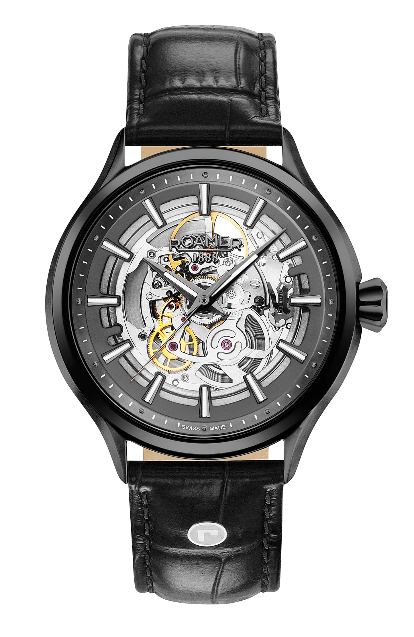 Roamer Competence Skeleton III, Swiss Made, Black Leather Strap