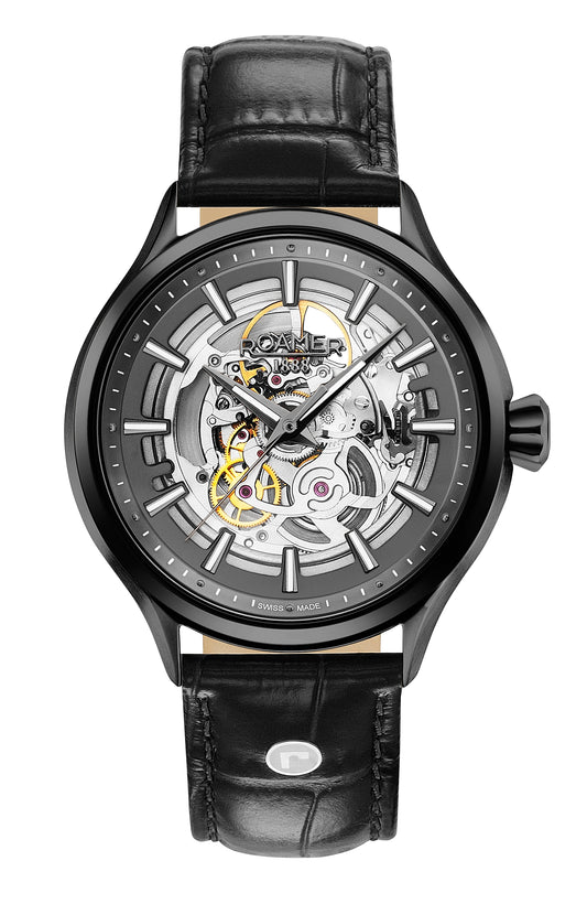 Roamer Competence Skeleton III, Swiss Made, Black Leather Strap