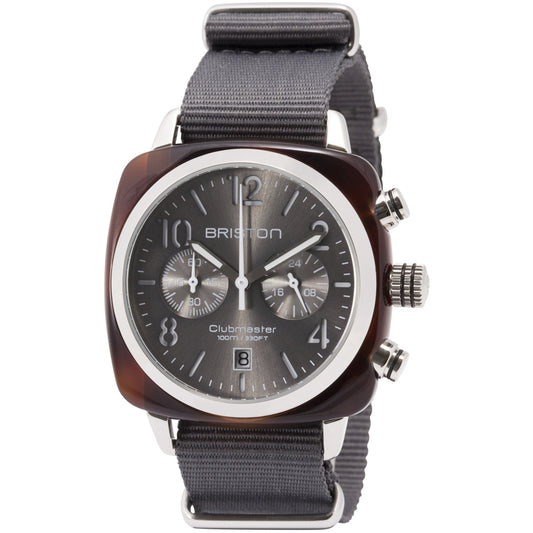 Briston Clubmaster Classic Chronograph, Grey Dial and Nato Strap with Steel Accents
