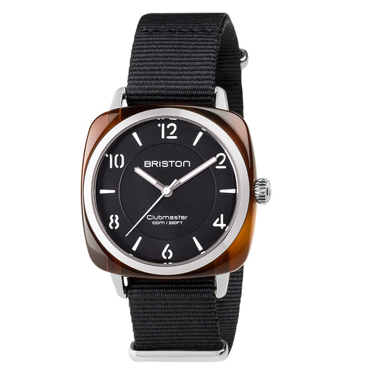 Briston Clubmaster Chic Ladies 3 Hand Black Dial and Nato Strap with Steel Accents