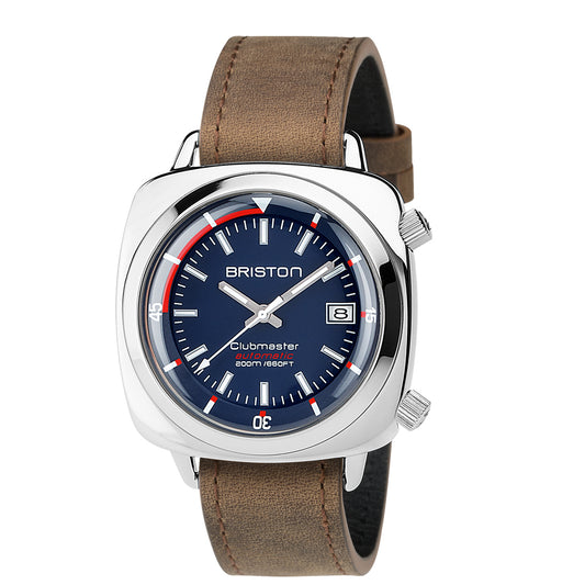 Briston Clubmaster Diver Blue Dial Tan Leather Strap