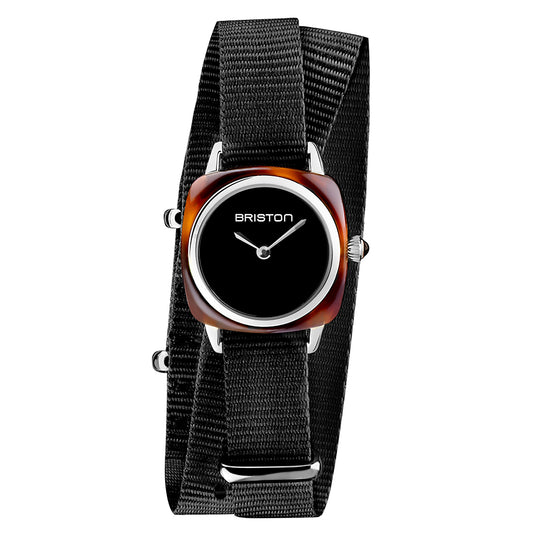 Briston Clubmaster Lady Double Wrap Black Nato Strap Black Dial with Steel Accents