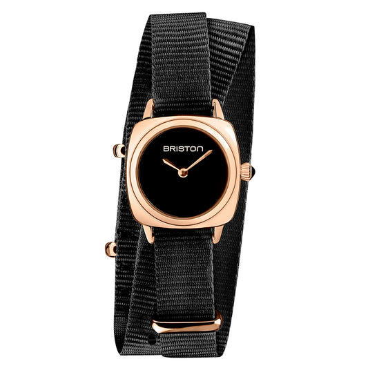 Briston Clubmaster Lady Double Wrap Black Nato Strap and Dial Rosegold Case with Rosegold Accents