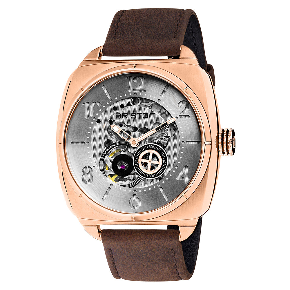 Briston Streamliner Skeleton Steel Dial Brown Strap Rosegold IP case