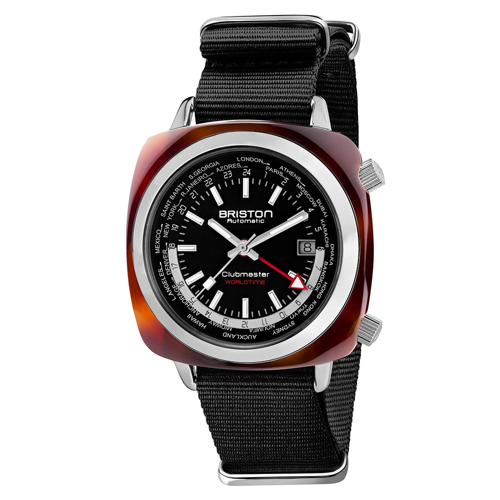 Briston Clubmaster Traveler Worldtime GMT Black Dial and Nato Strap