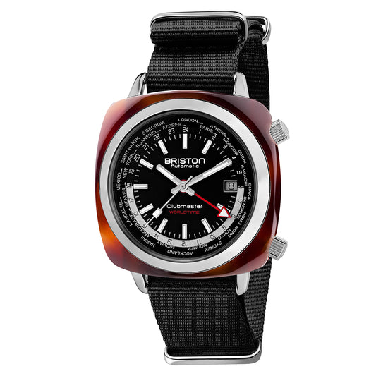 Briston Clubmaster Traveler Worldtime GMT Black Dial and Nato Strap