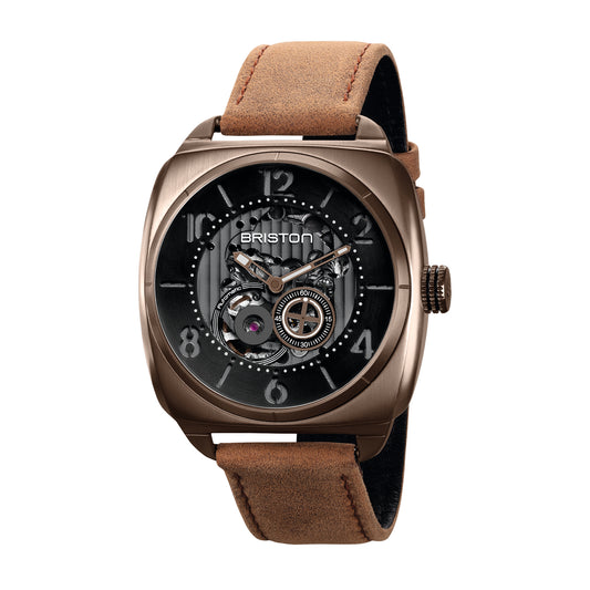 Briston Streamliner Skeleton Black Dial Bronze IP Case Brown Vintage Leather Strap