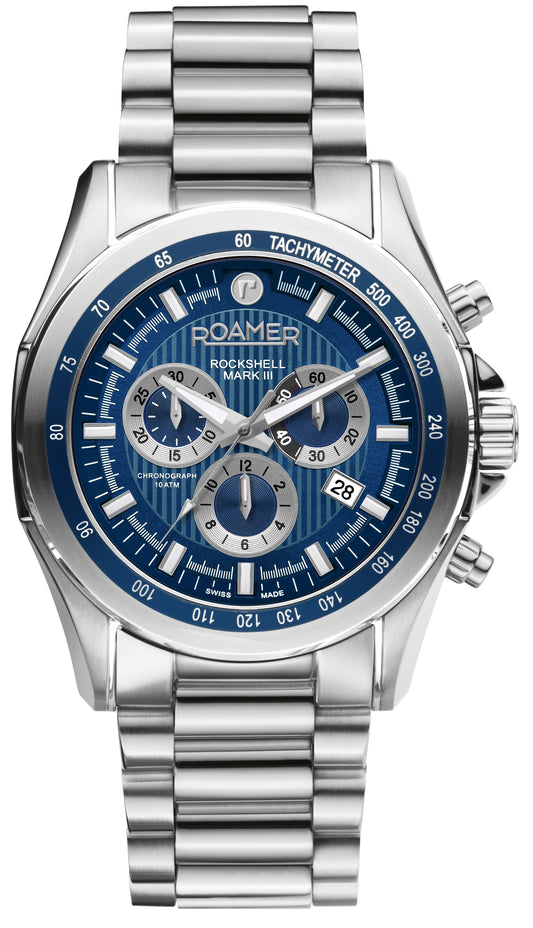 Roamer Rockshell Mark III Chrono Blue Dial Steel Bracelet