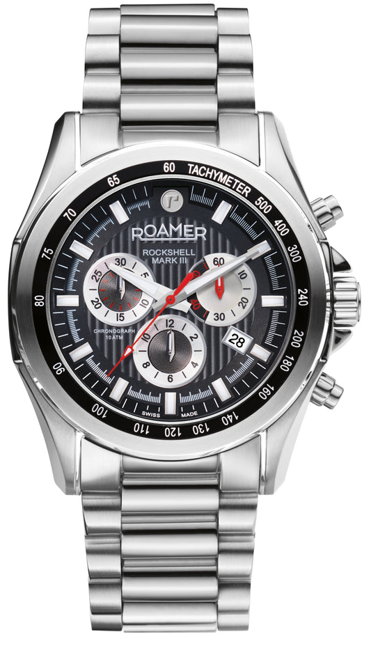 Roamer Rockshell Mark III Chrono Black Dial Steel Bracelet