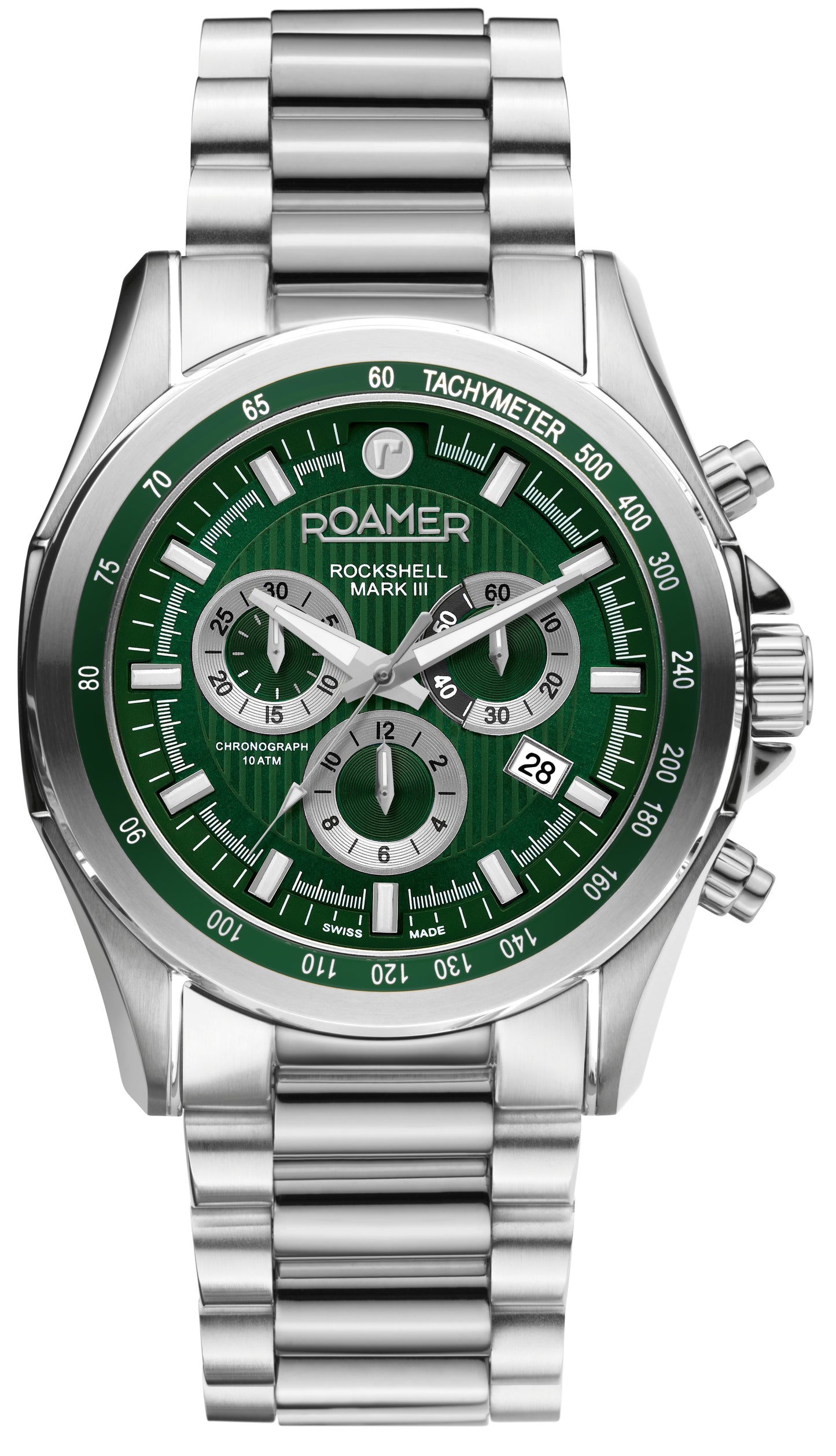 Roamer Rockshell Mark III Chrono Green Dial Steel Bracelet