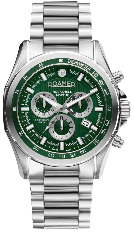 Roamer Rockshell Mark III Chrono Green Dial Steel Bracelet