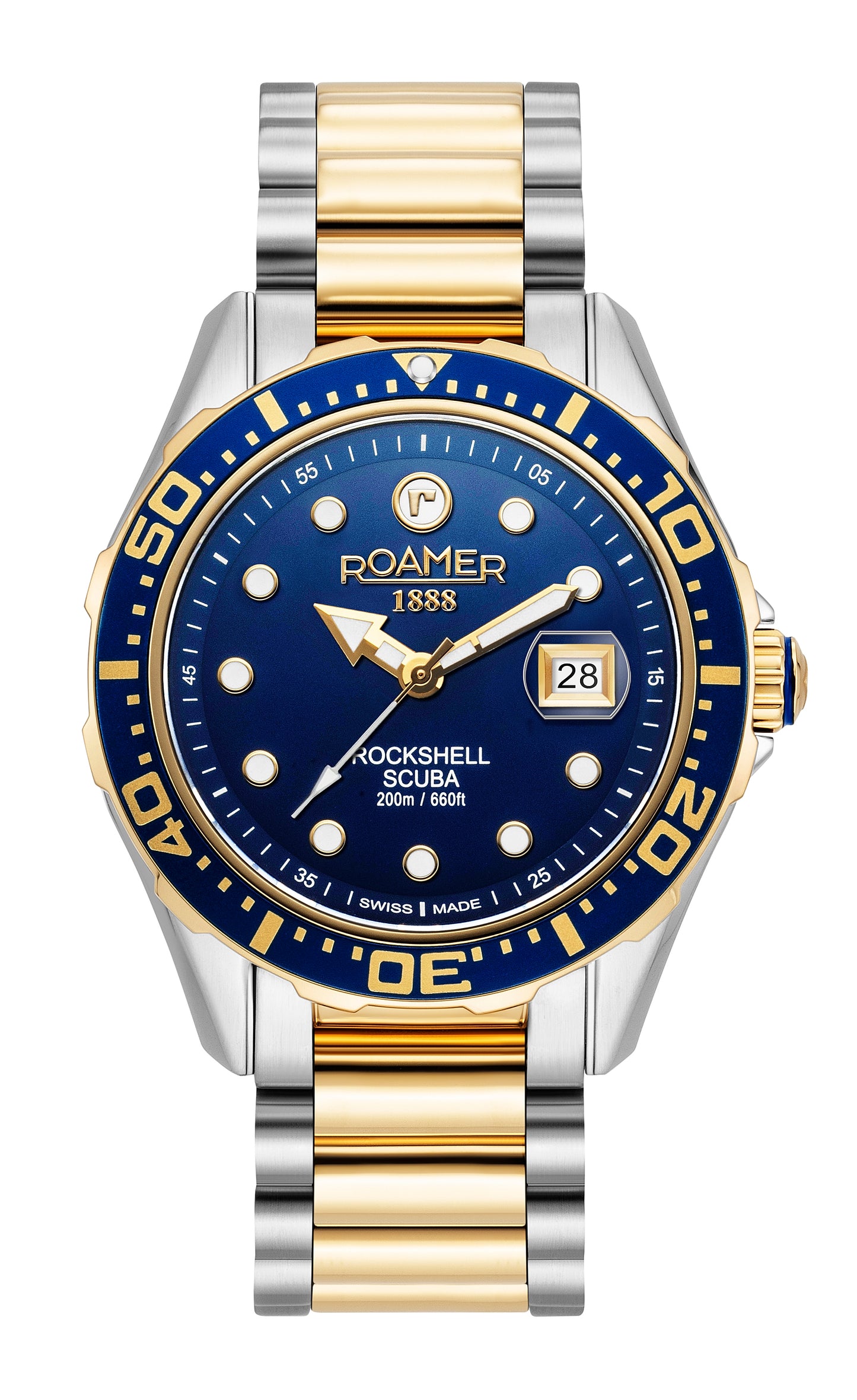 Roamer Rockshell Mark III Scuba Blue Dial Yellow Gold Bi-colour Bracelet
