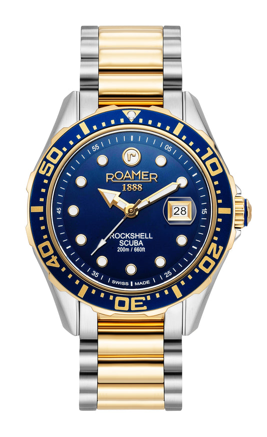 Roamer Rockshell Mark III Scuba Blue Dial Yellow Gold Bi-colour Bracelet