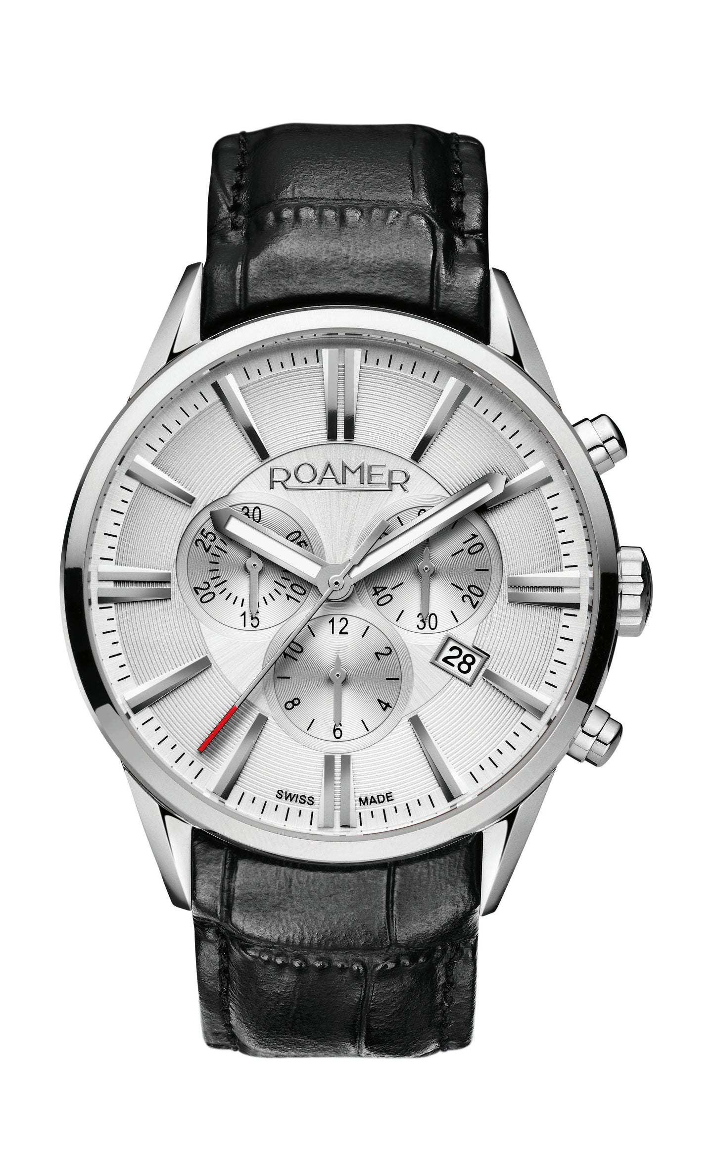 Roamer Superior Chrono Silver Dial Black Leather Strap