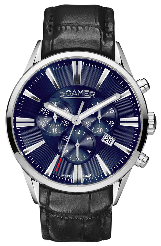 Roamer Superior Chrono Blue Dial Black Leather Strap