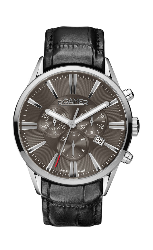 Roamer Superior Chrono Grey Dial Black Leather Strap