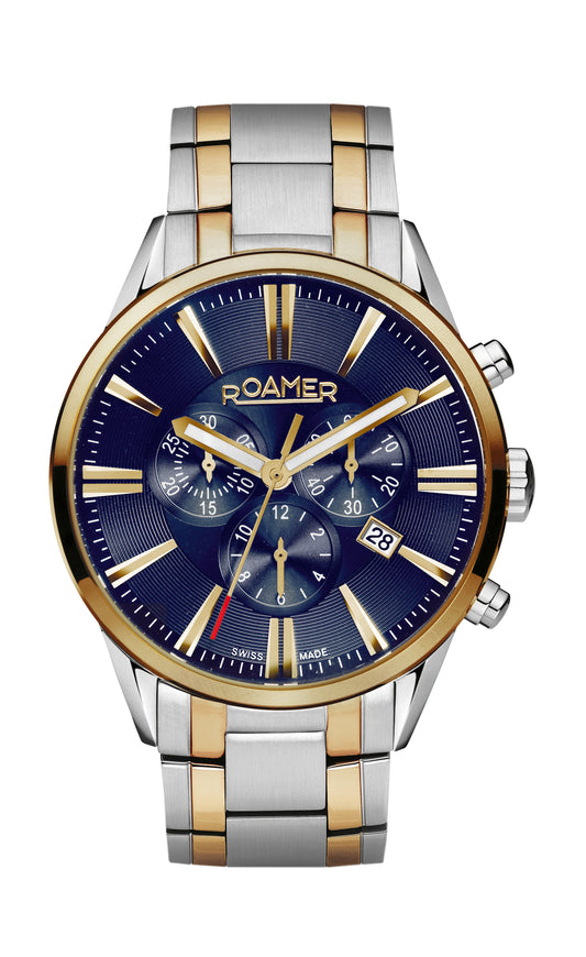 Roamer Superior Chrono Blue Dial Yellow Gold Bi-colour Bracelet with Gold Accents