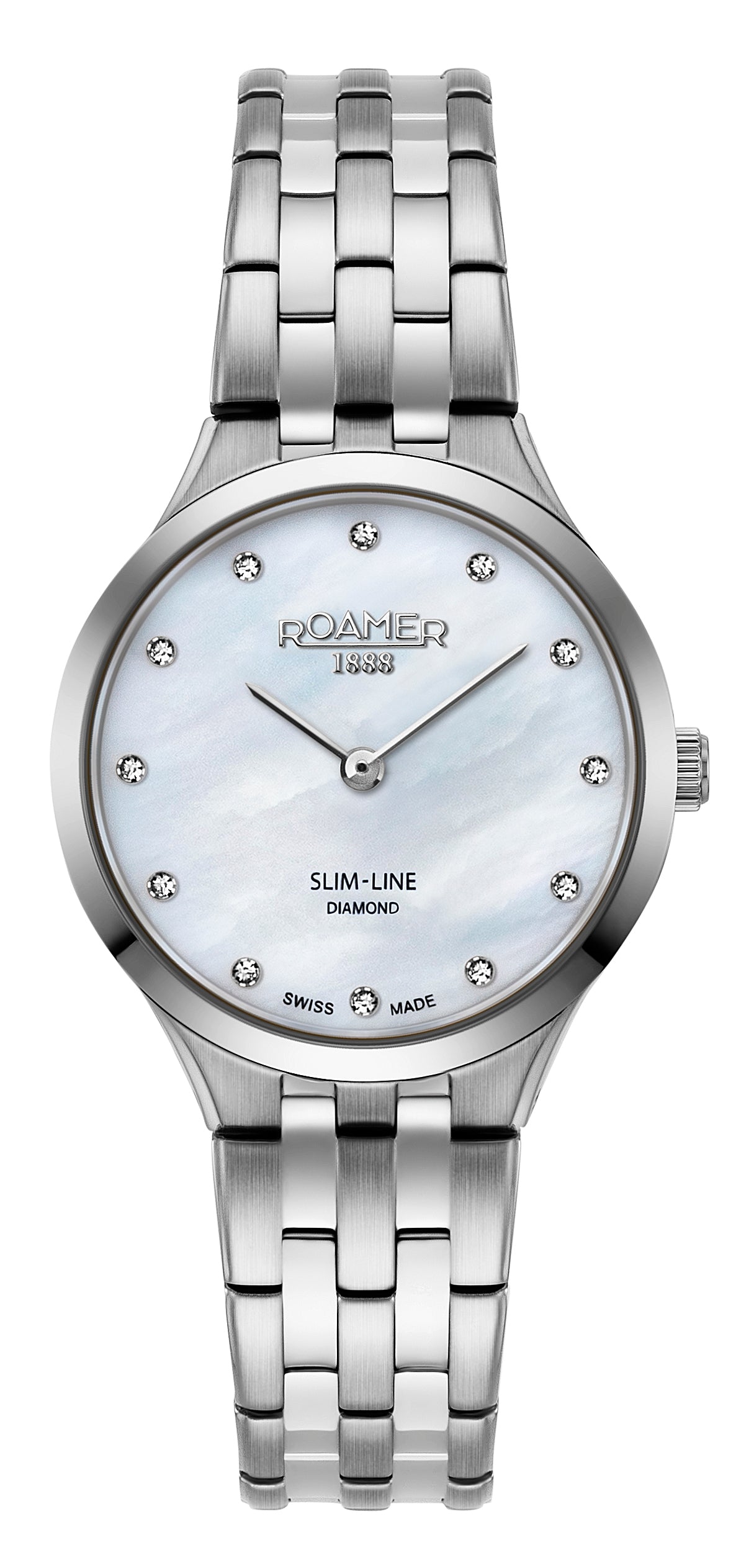 Roamer Slim-Line Classic Ladies Diamond, White MOP Dial Steel Bracelet