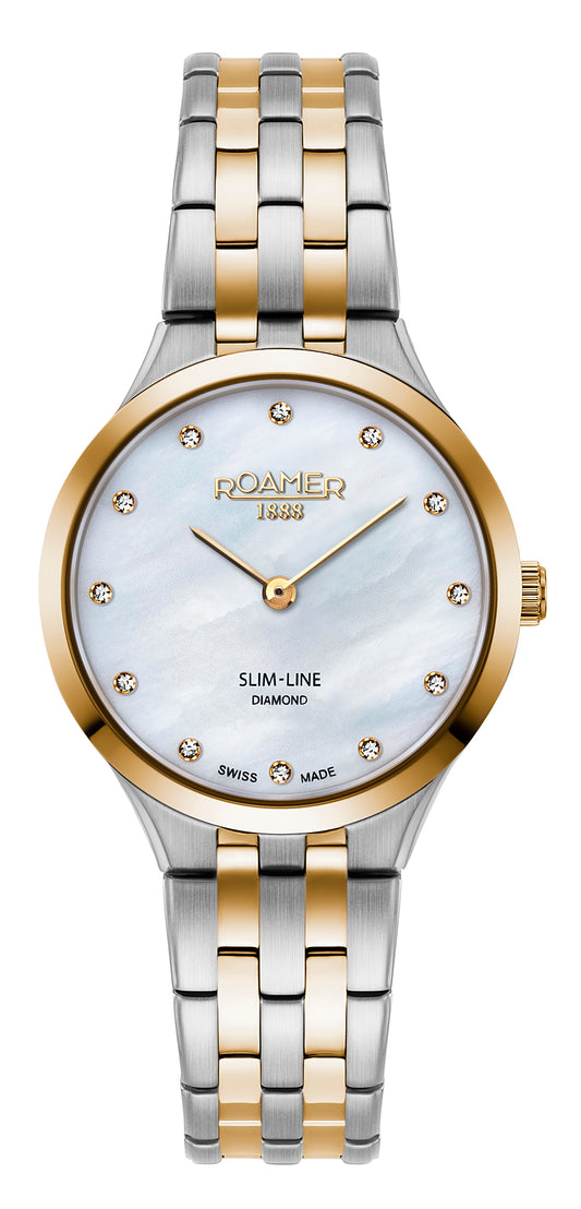 Roamer Slim-Line Classic Ladies Diamond, White MOP Dial Yellow Gold Bi-colour Bracelet