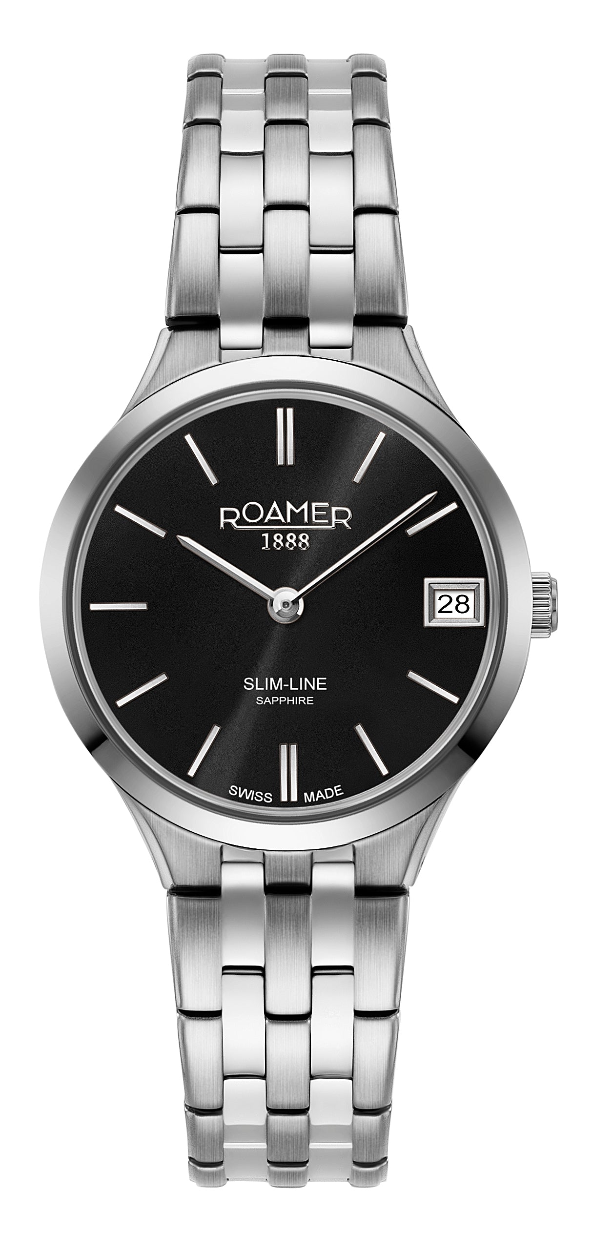 Roamer Slim-Line Classic Ladies, Black Dial Steel Bracelet
