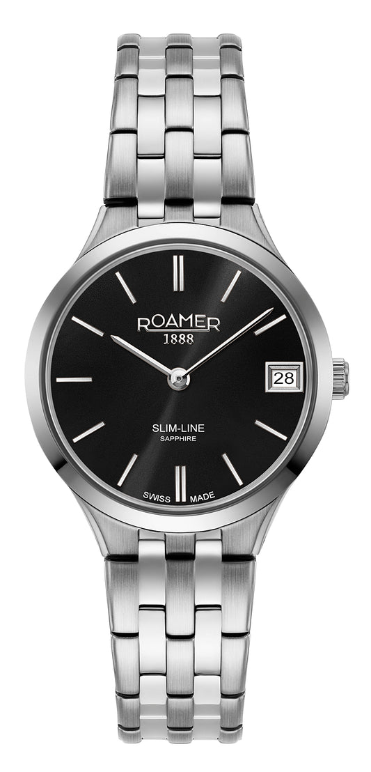 Roamer Slim-Line Classic Ladies, Black Dial Steel Bracelet