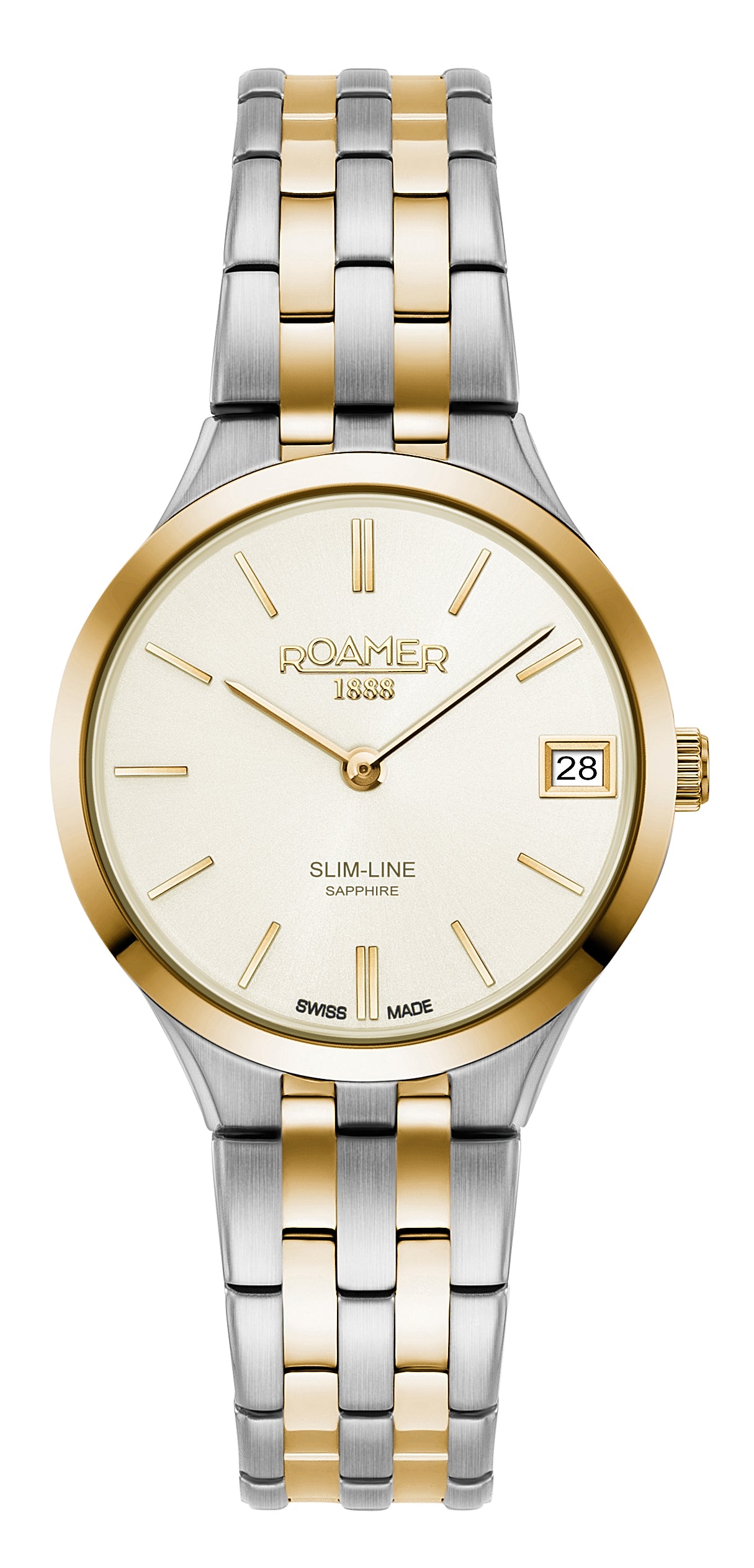 Roamer Slim-Line Classic Ladies, Cream Dial Yellow Gold Bi-colour Bracelet