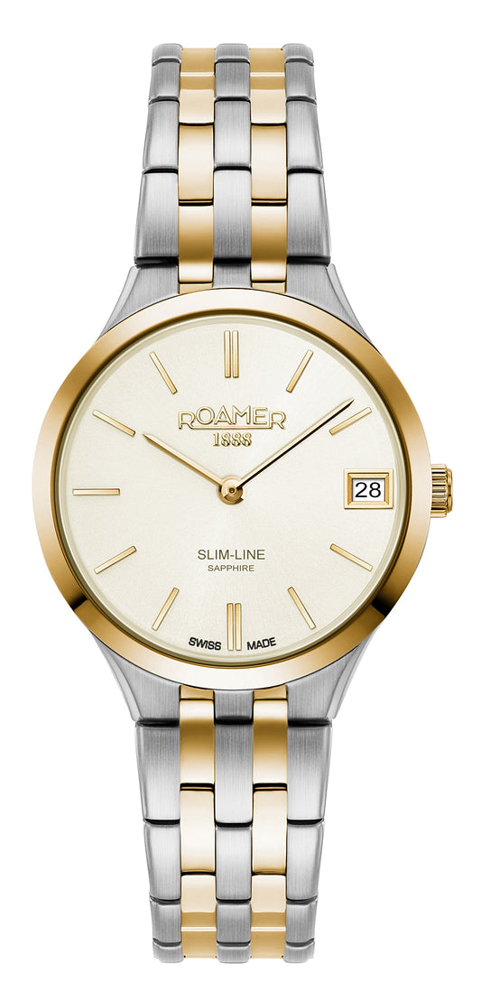 Roamer Slim-Line Classic Ladies, Cream Dial Yellow Gold Bi-colour Bracelet
