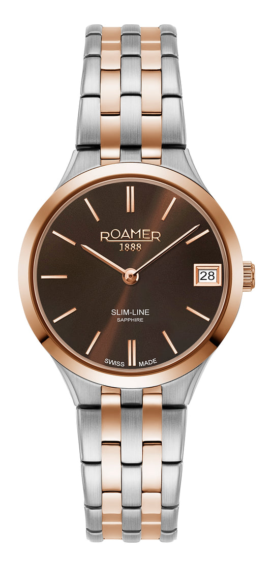 Roamer Slim-Line Classic Ladies, Brown Dial Rosegold Bi-colour Bracelet