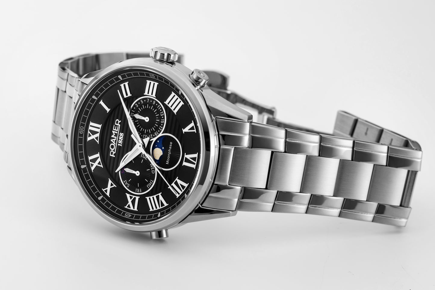 Roamer Superior Moonphase Black Dial Stainless Steel Bracelet