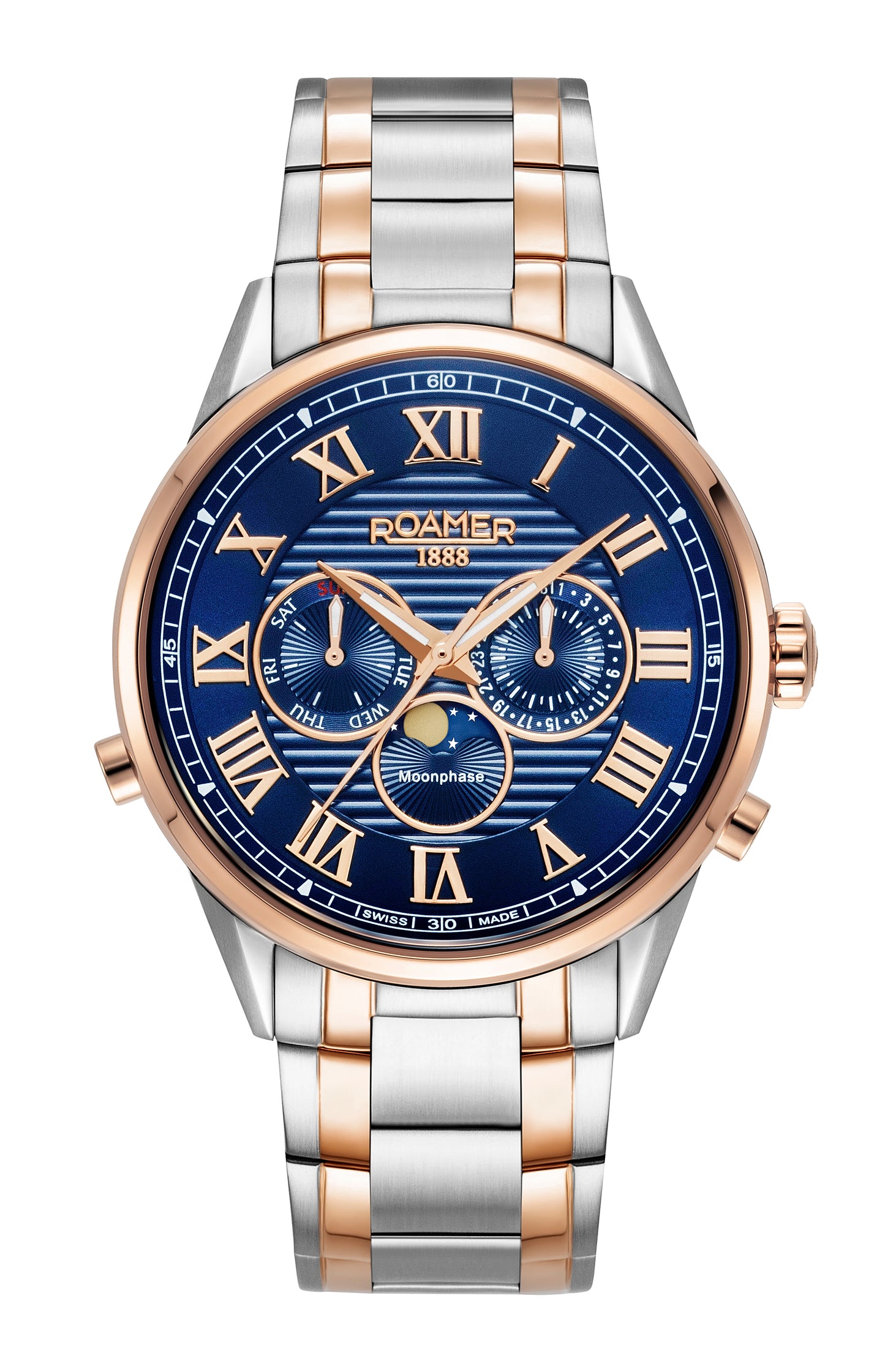Roamer Superior Moonphase Blue Dial Rosegold Bi-colour Bracelet