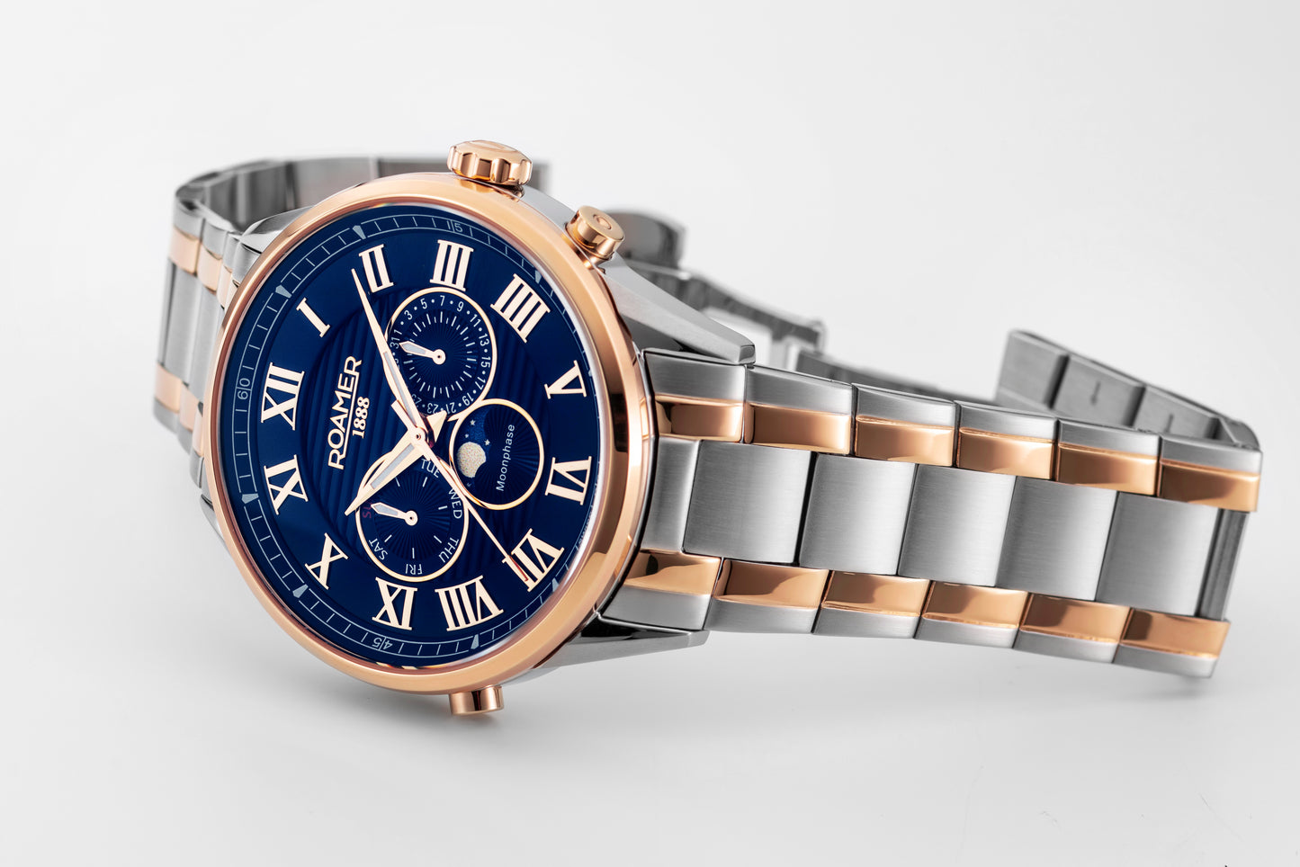 Roamer Superior Moonphase Blue Dial Rosegold Bi-colour Bracelet