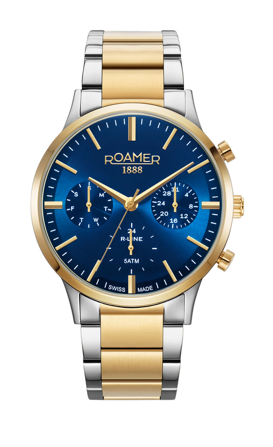 Roamer R-Line Multifunction, Blue Dial Yellow Gold Bi-colour Bracelet