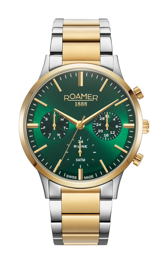 Roamer R-Line Multifunction, Green Dial Yellow Gold Bi-colour Bracelet