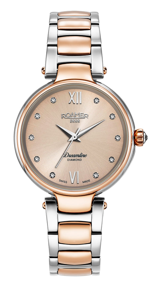 Roamer Dreamline Diamonds, Rose Sunray Dial Rosegold Bi-colour Bracelet