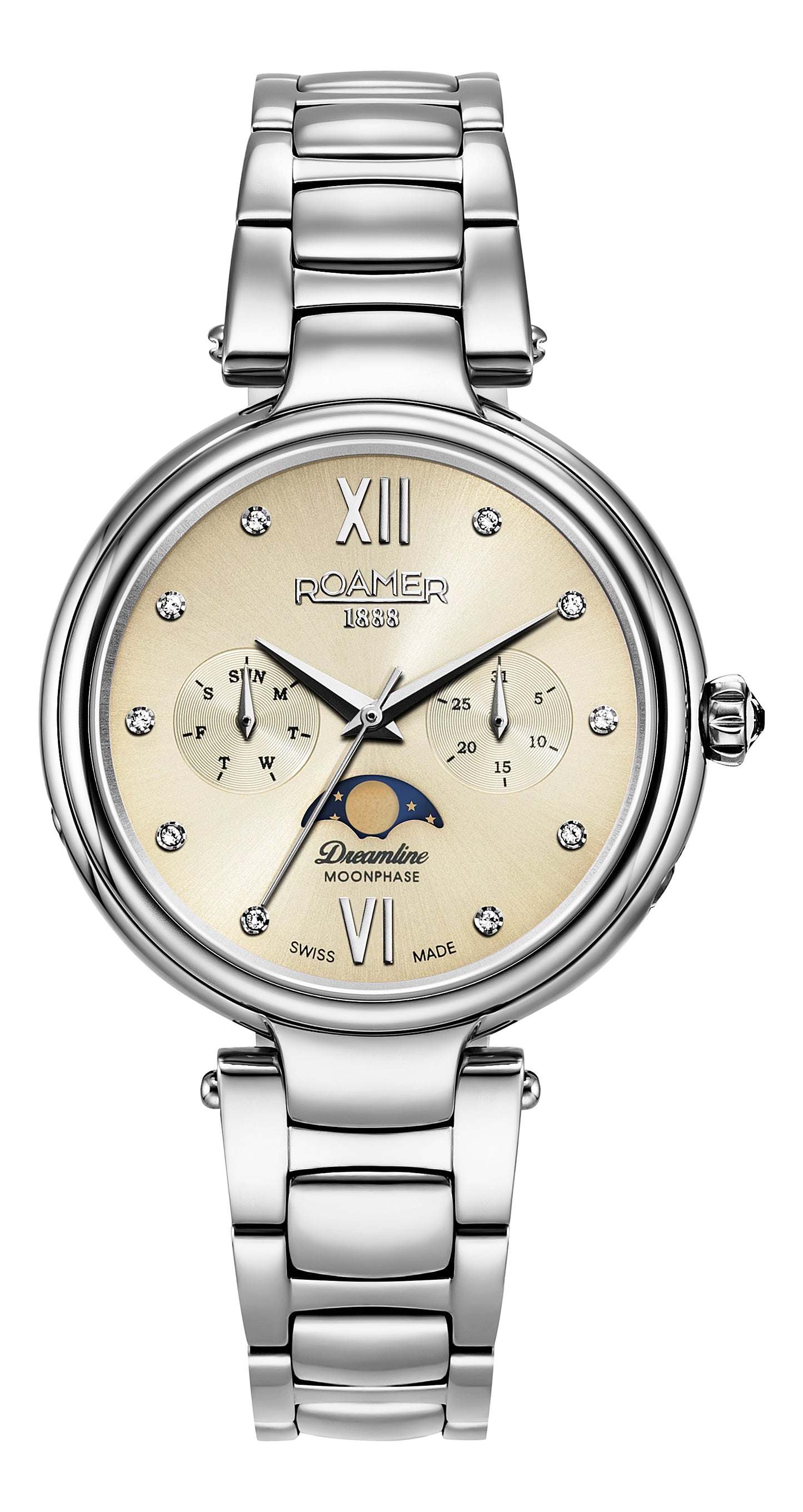 Roamer Dreamline Moonphase Silver Dial Stainless Steel Bracelet