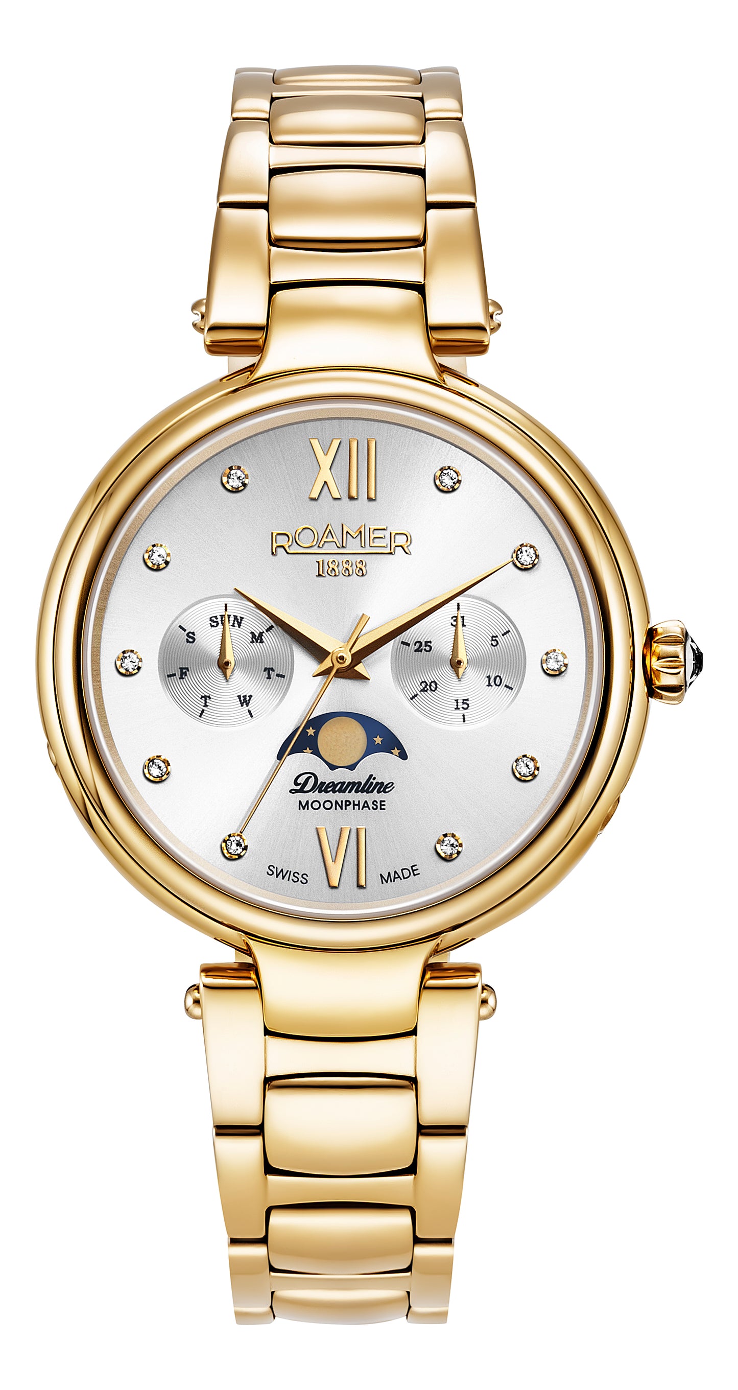 Roamer Dreamline Moonphase Silver Dial Yellow Gold Bracelet