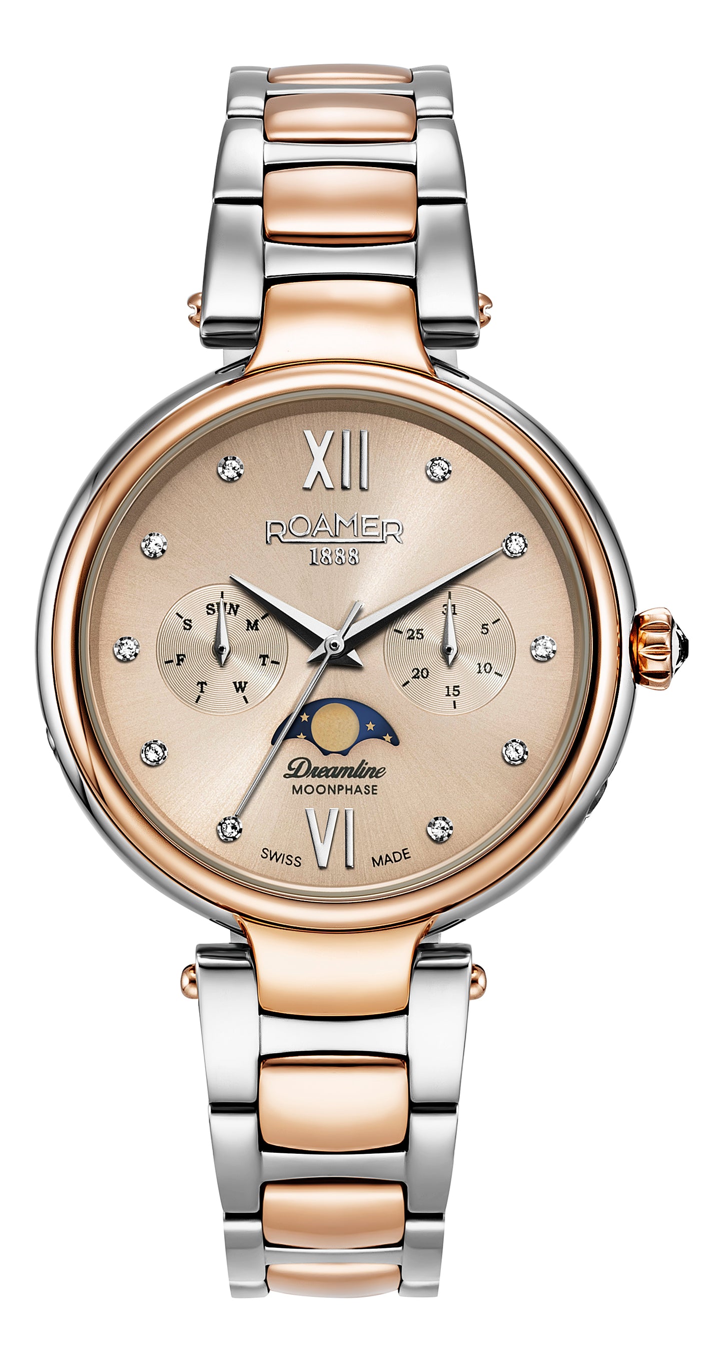 Roamer Dreamline Moonphase Pink MOP Dial Rosegold Bi-colour Bracelet