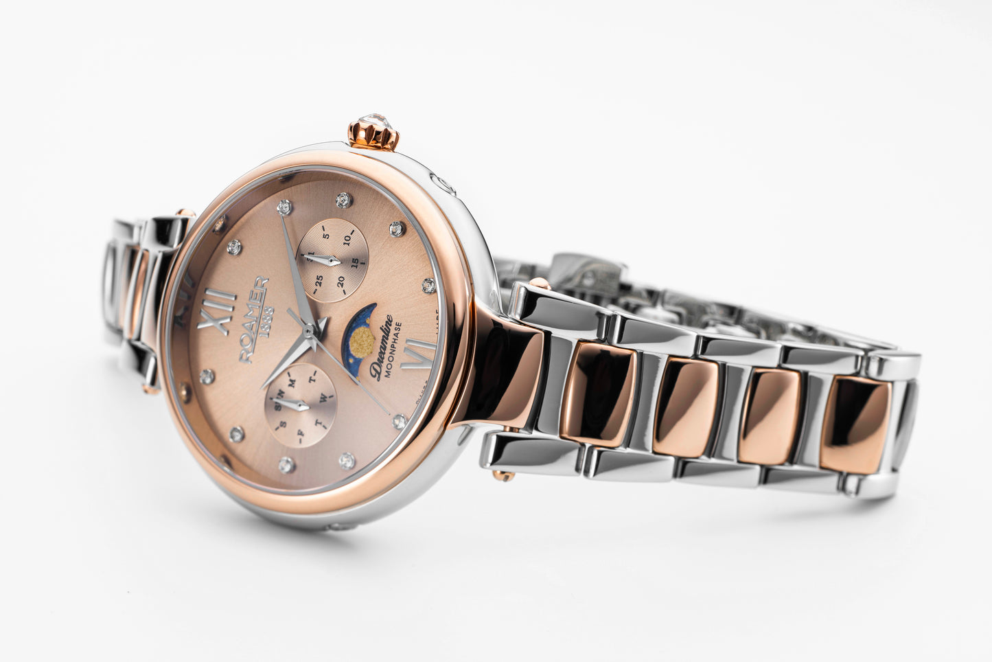 Roamer Dreamline Moonphase Pink MOP Dial Rosegold Bi-colour Bracelet