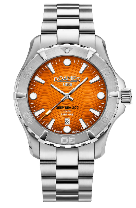 Roamer Deep Sea 200, Orange Dial Stainless Steel Bracelet
